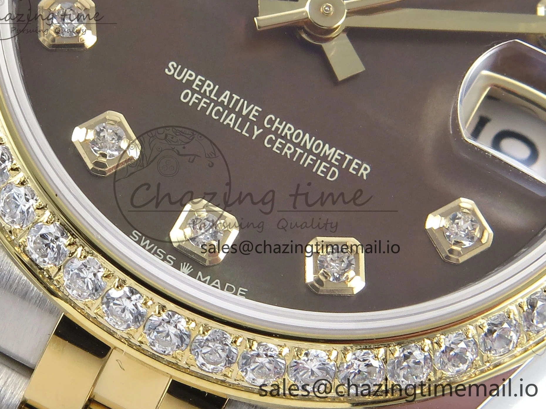 Good Copy Rolex Watches Bezel on Dial ARF Bracelet Best Snug 409 Edition Diamonds DateJust Jubilee ETA YG 1:1 Brown 904L SS Diamonds 31 278383RBR Steel 1222